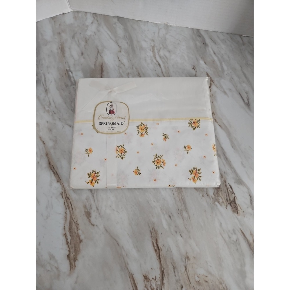 NOS Vintage Springmaid Pillow Cases Combed Percale Floral Flat Sheet 81x108 USA